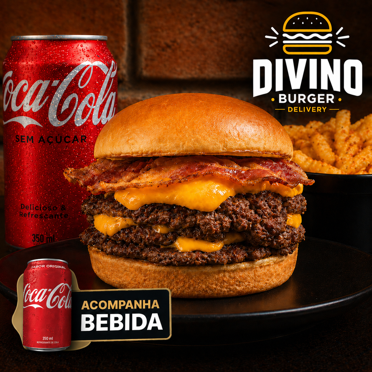 2X COMBO - Crispy Bacon em dobro + 2X Coca-Cola +2X Fritas
