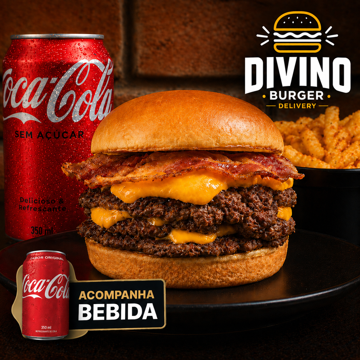 2X COMBO - Crispy Bacon em dobro + 2X Coca-Cola +2X Fritas
